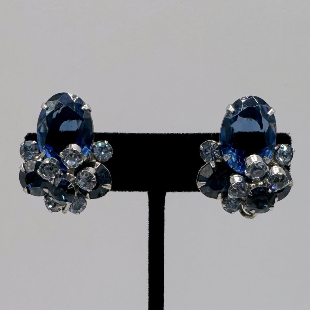 Vintage Sapphire and Silver Cluster Earrings